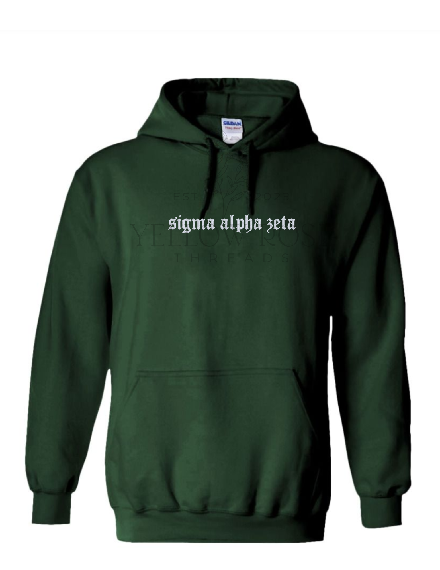 Sigma Alpha Zeta Old English Hoodie- Forest Green