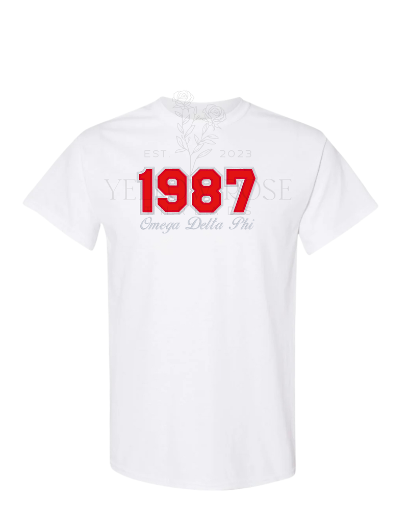 Omega Delta Phi 1987 White T-Shirt