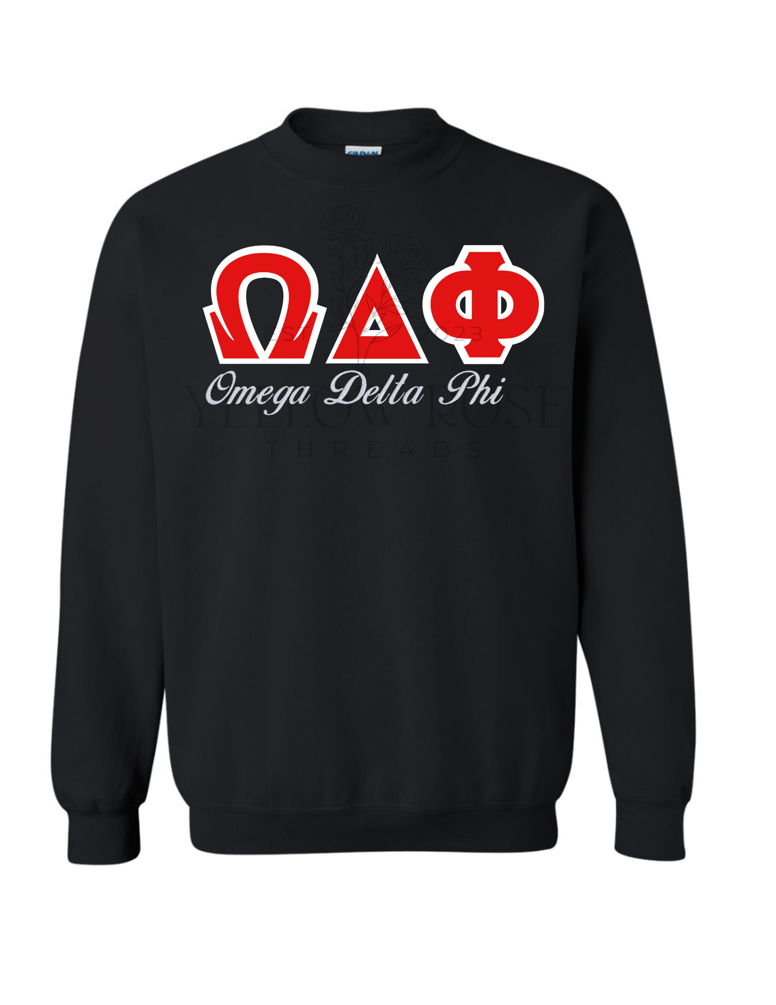 Omega Delta Phi Letters- Black Sweatshirt w/Org Name