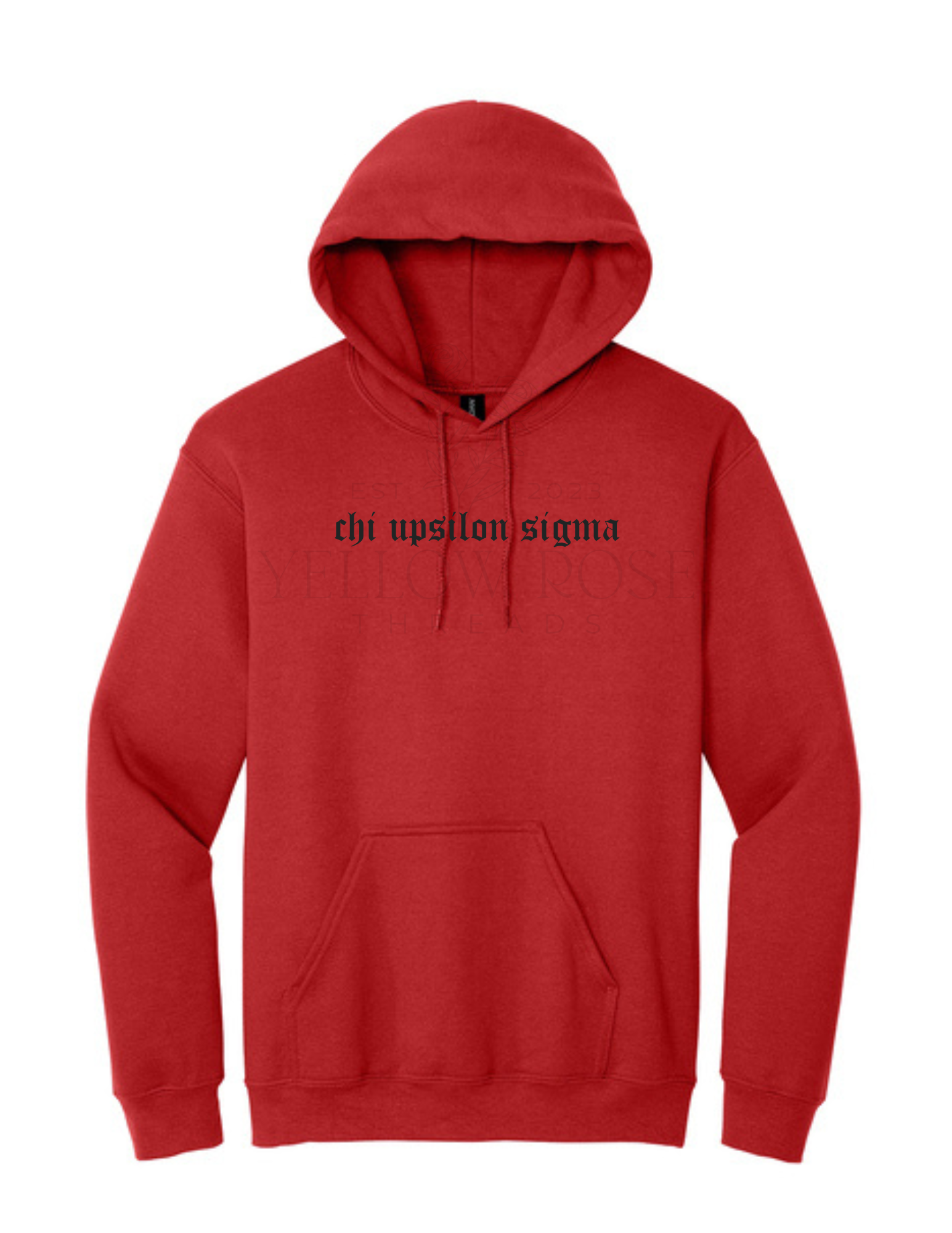 Chi Upsilon Sigma Old English Hoodie- Red