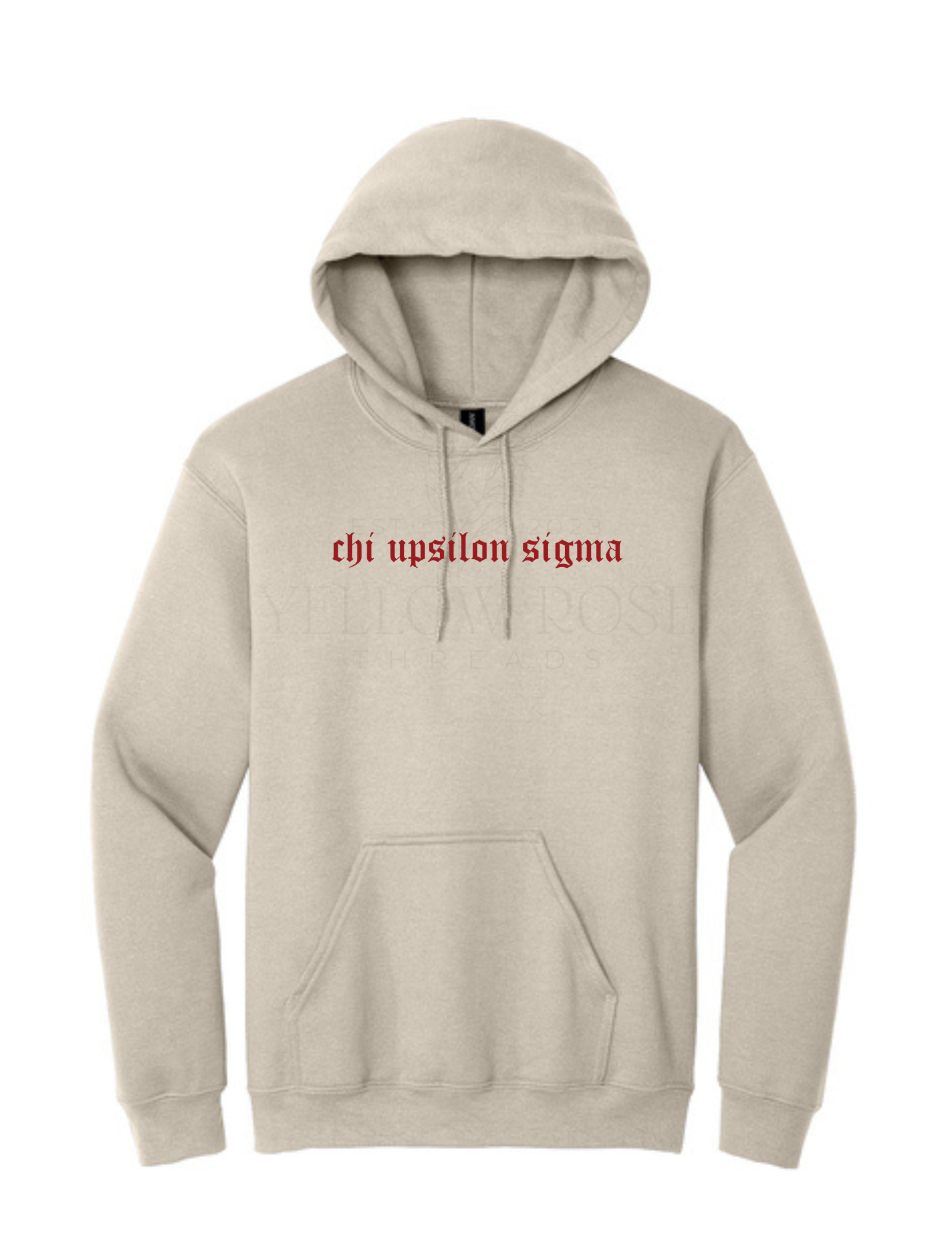 Chi Upsilon Sigma Old English Hoodie- Sand