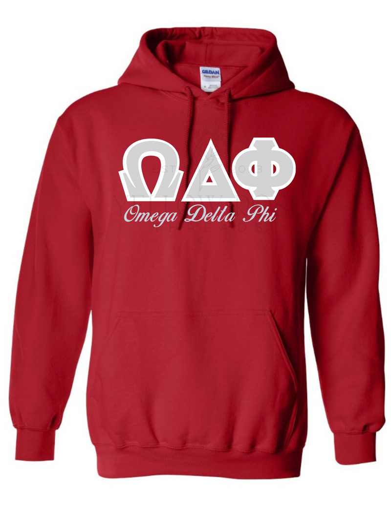 Omega Delta Phi Letters- Red Hoodie w/Org Name